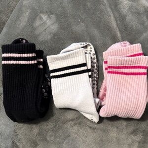 Striped Black, White, and Pink grip Socks -3 pair.